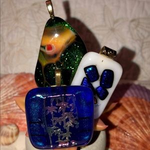 3 Artisan Crafted Dichroic/Fused Glass Pendants